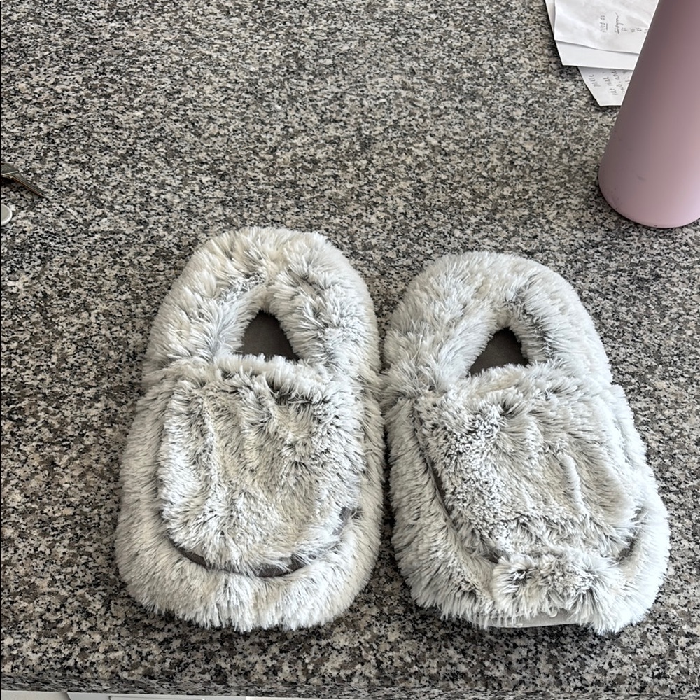 Warmies Cozy Gray Fuzzy Slippers